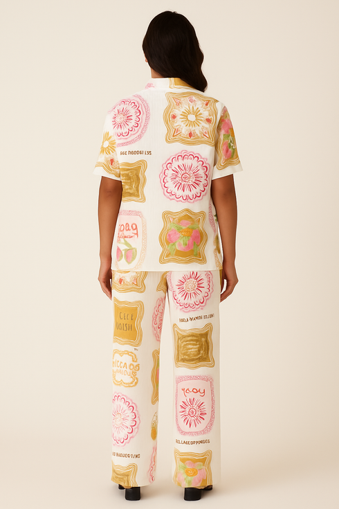 'Boheme' Bella Print Button Down Shirt and Pants Set - Celes Fashion